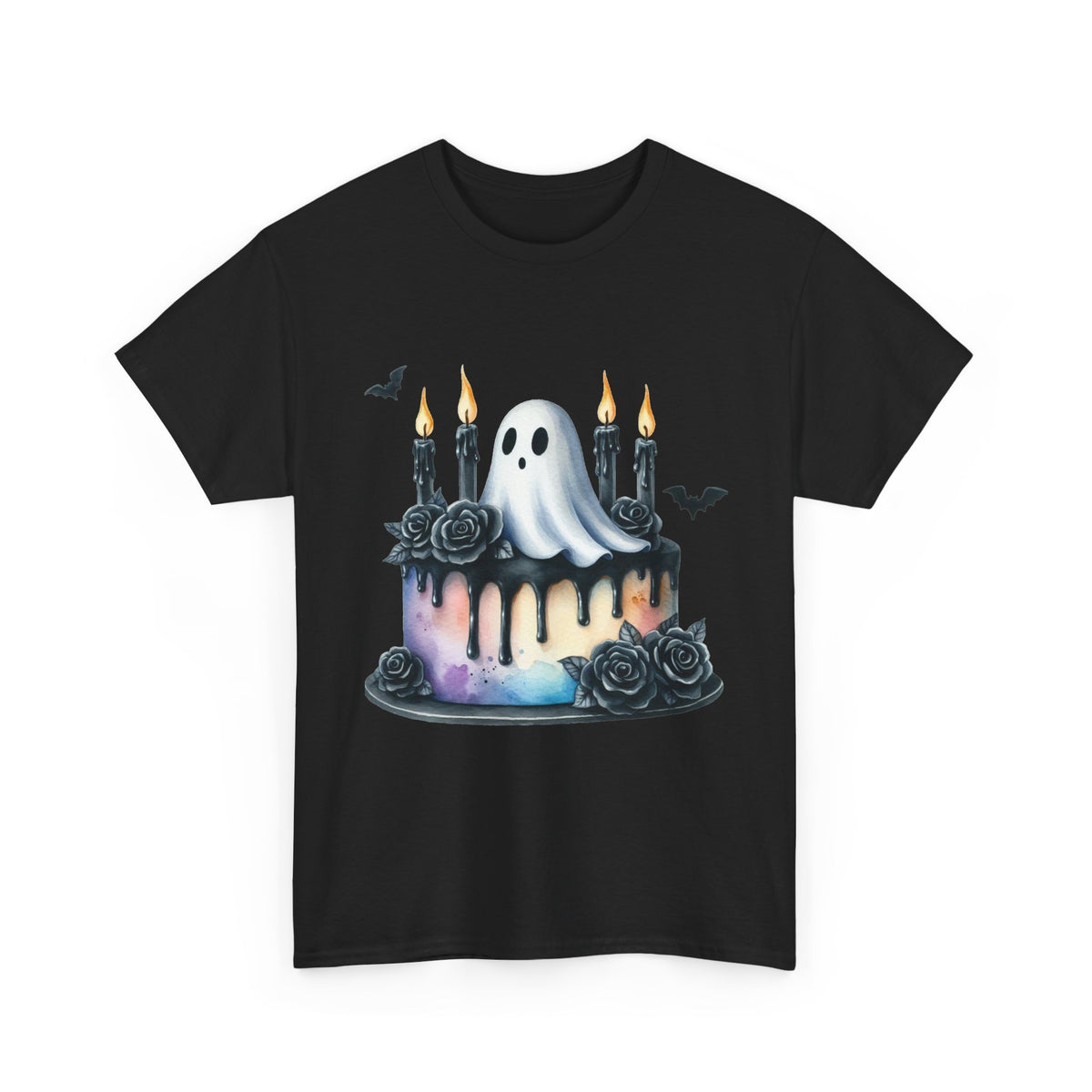 Ghost Cake T‑Shirt — Spooky Halloween Ghost & Candle Graphic Tee