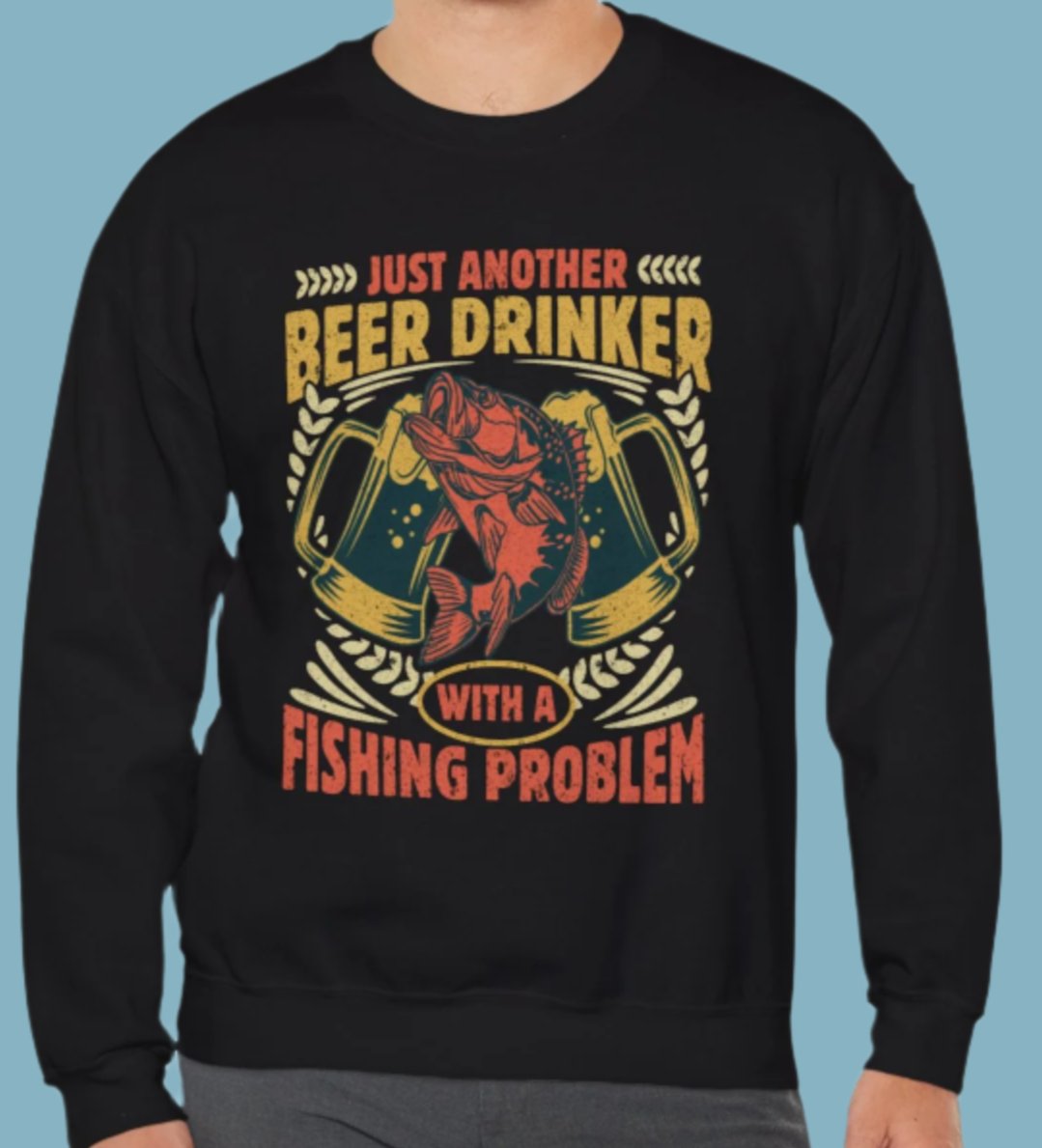 Sweater, Fishing, Beer, Crewneck, Sweatshirt