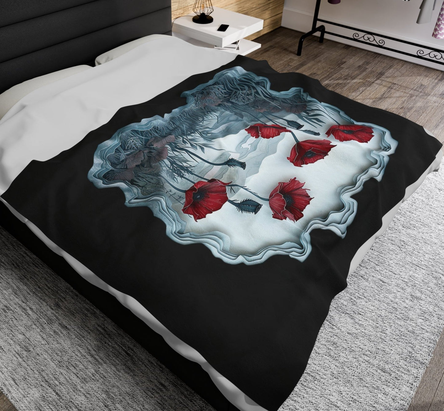 Throw, Poppies, Velveteen Plush, Blanket