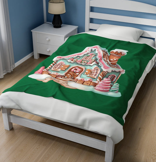 Throw, Christmas, Gingerbread House, Velveteen Plush, Blanket