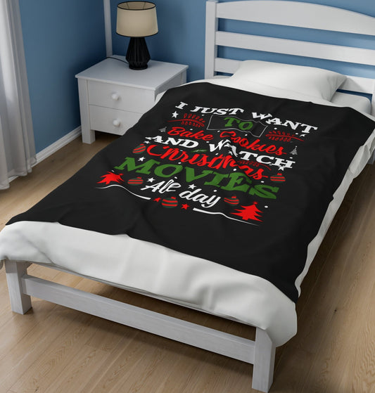 Throw, Christmas, Cookies and Movies, Velveteen Plush, Blanket