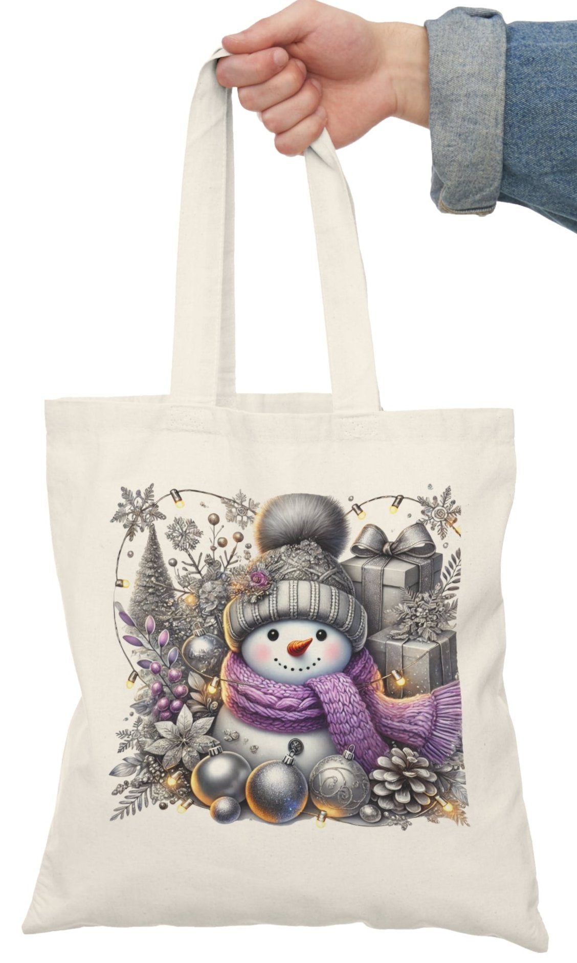 Shopping Bag, Christmas, Winter, Canvas, Natural, Tote, Carry All