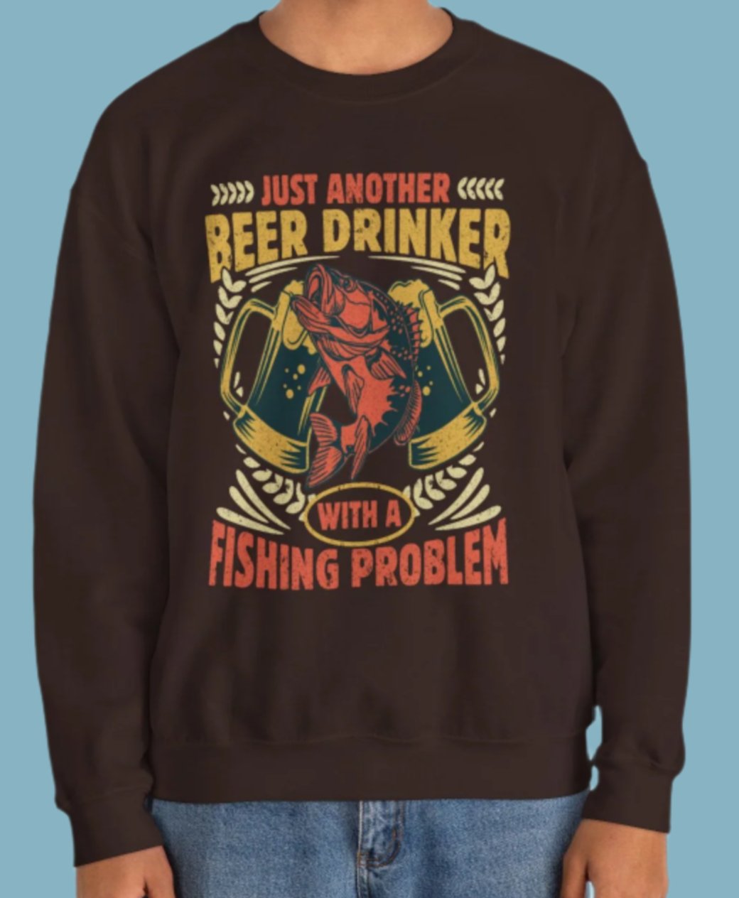 Sweater, Fishing, Beer, Crewneck, Sweatshirt