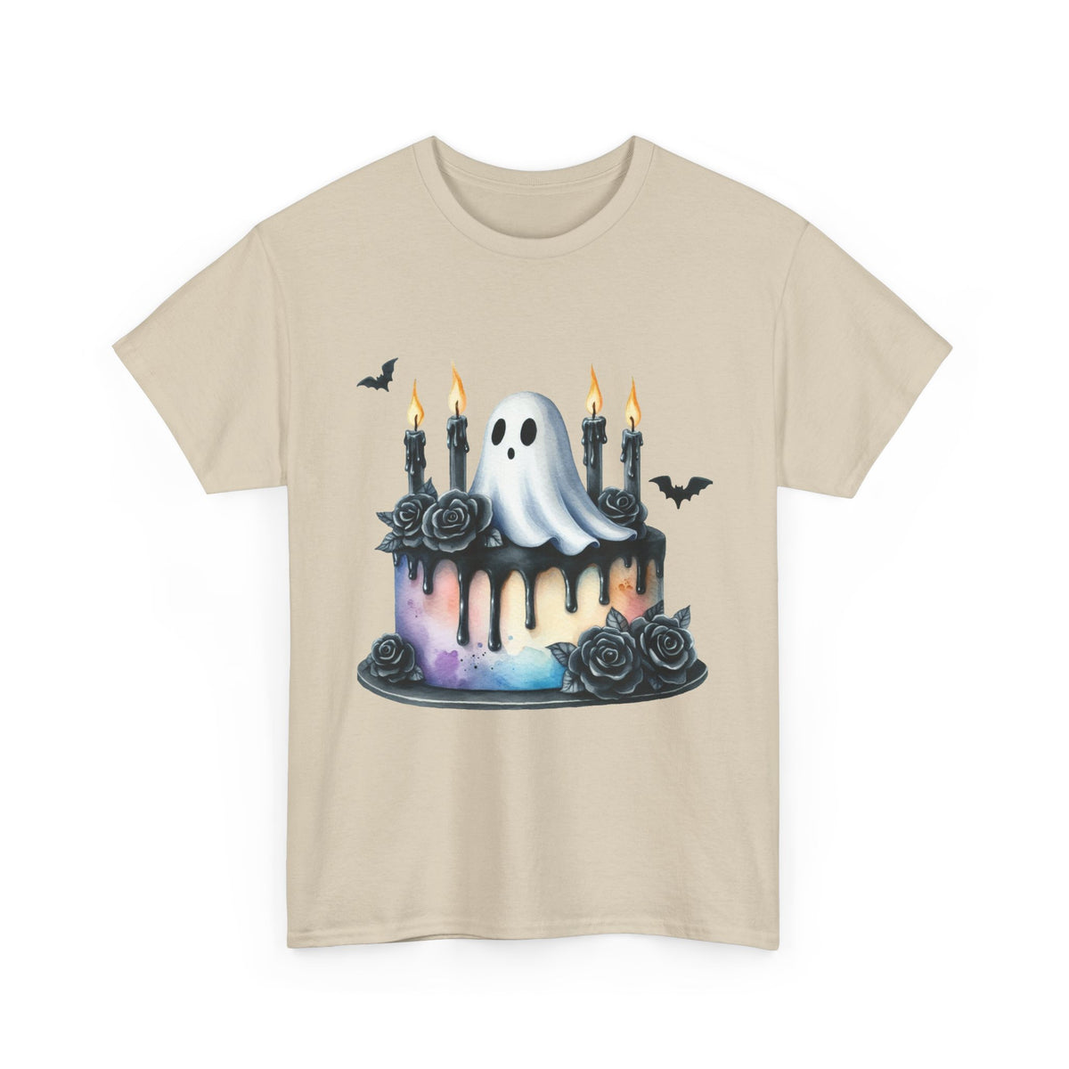 Ghost Cake T‑Shirt — Spooky Halloween Ghost & Candle Graphic Tee
