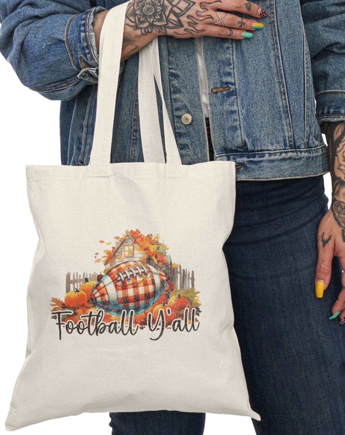 Tote, Autumn, Football, Natural Canvas, Shopping Bag
