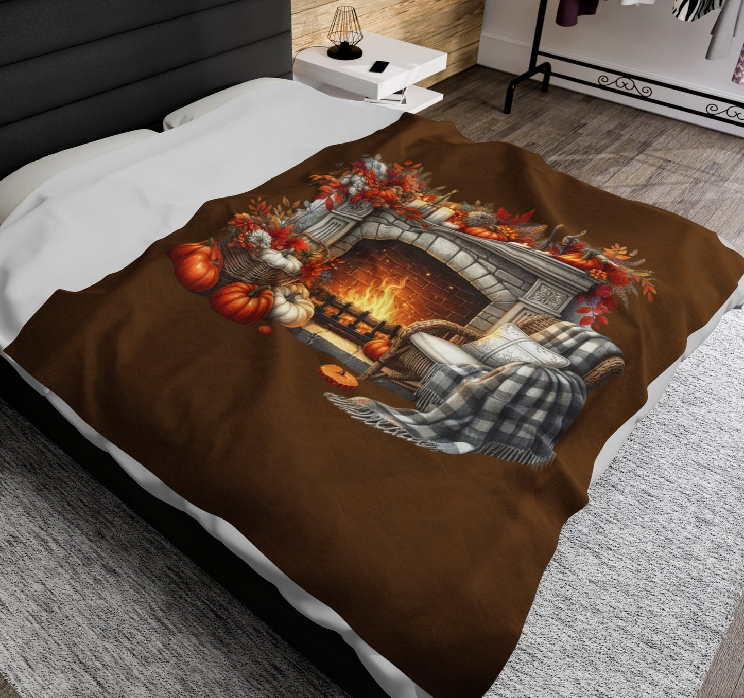 Throw, Autumn, Fireplace, Velveteen Plush, Blanket