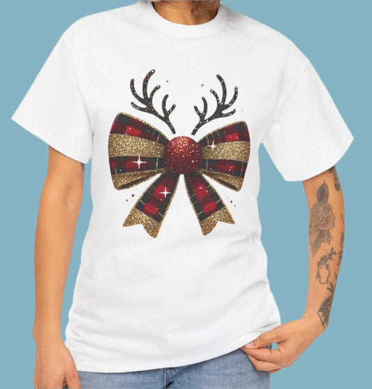 T-shirt, Christmas, Reindeer Bow, Cotton Tee