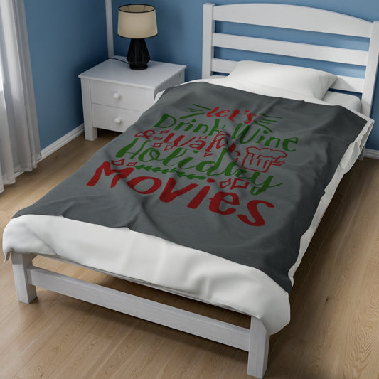 Throw, Christmas, Wine and Movies, Velveteen Plush, Blanket