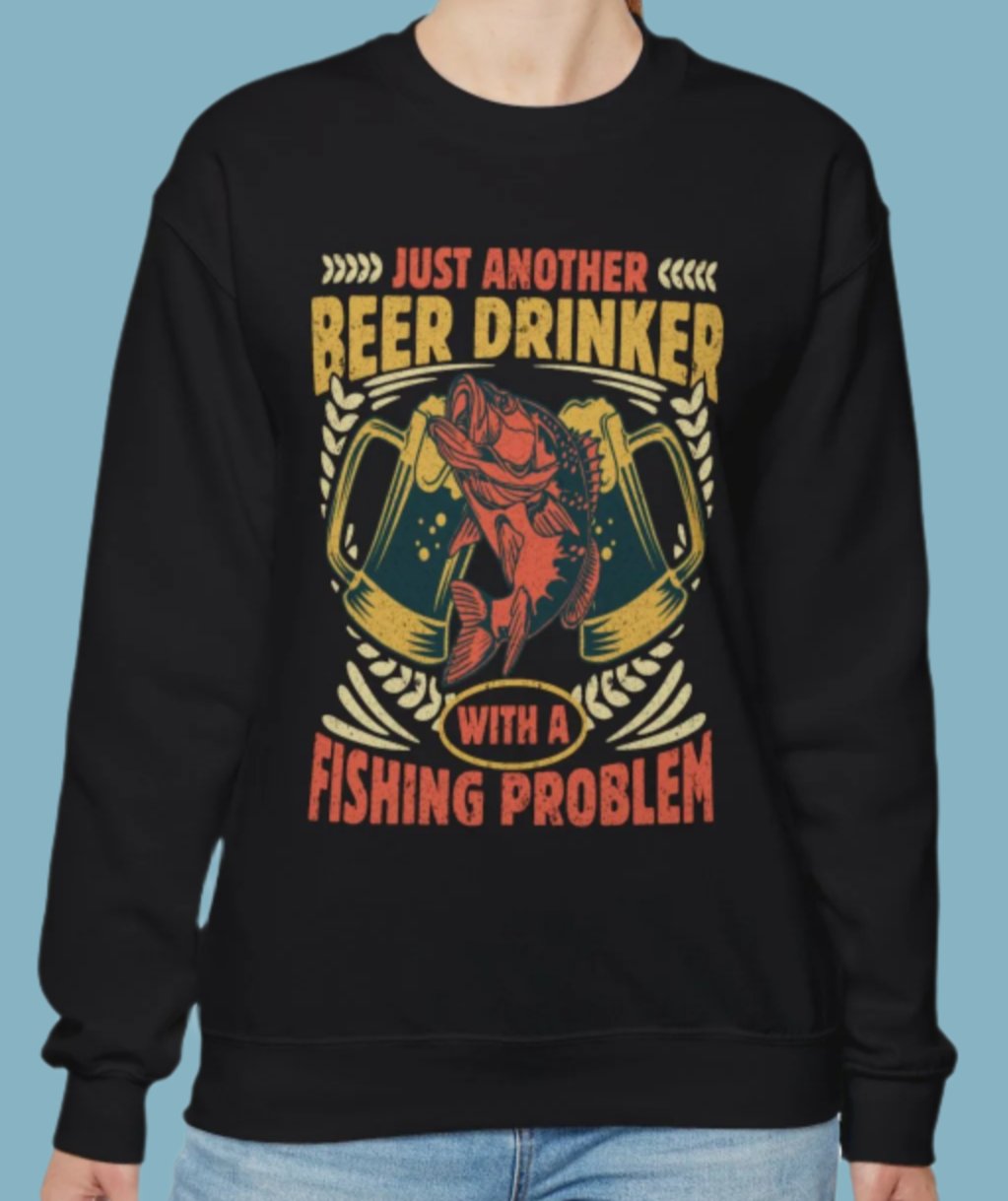 Sweater, Fishing, Beer, Crewneck, Sweatshirt