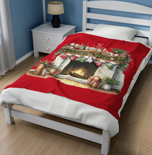 Throw, Christmas, Fireplace, Velveteen Plush, Blanket