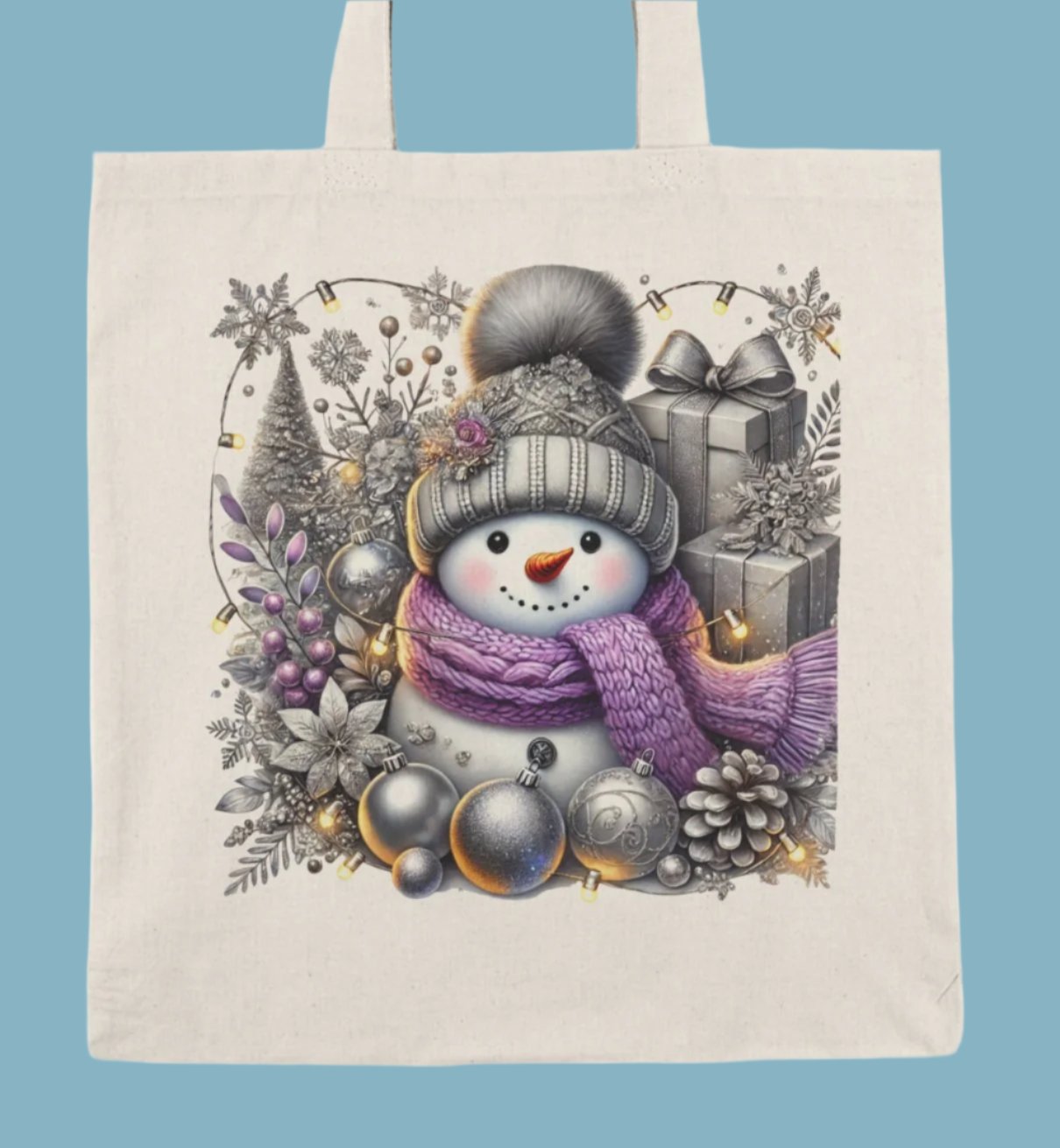 Shopping Bag, Christmas, Winter, Canvas, Natural, Tote, Carry All