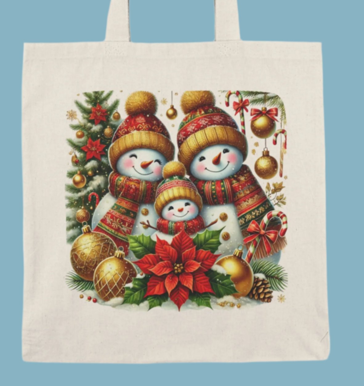 Shopping Bag, Christmas, Winter, Canvas, Natural, Tote, Carry All