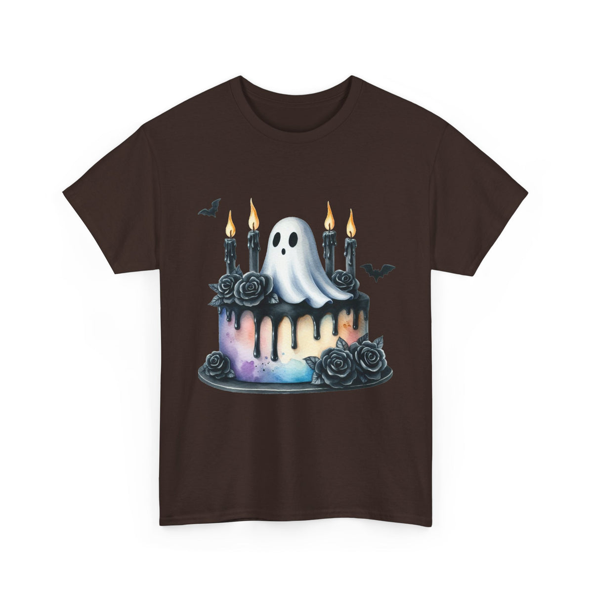 Ghost Cake T‑Shirt — Spooky Halloween Ghost & Candle Graphic Tee