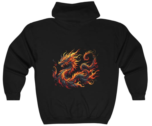 Zip Up, Hoodie, Zipper, Fire Dragon, Hooded Sweatshirt