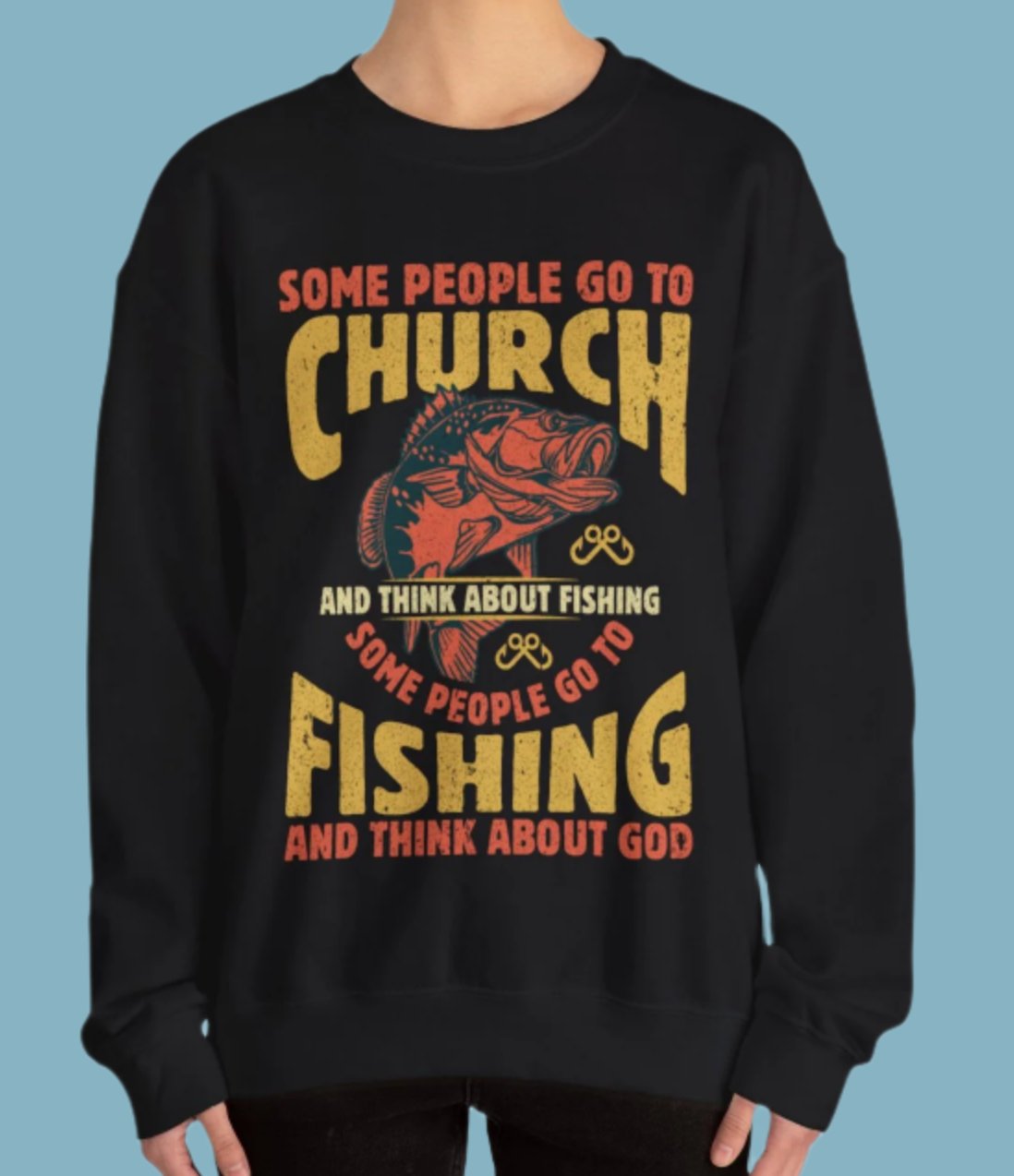 Sweater, Fishing, Crewneck, Sweatshirt