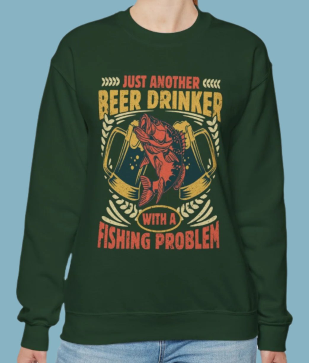 Sweater, Fishing, Beer, Crewneck, Sweatshirt