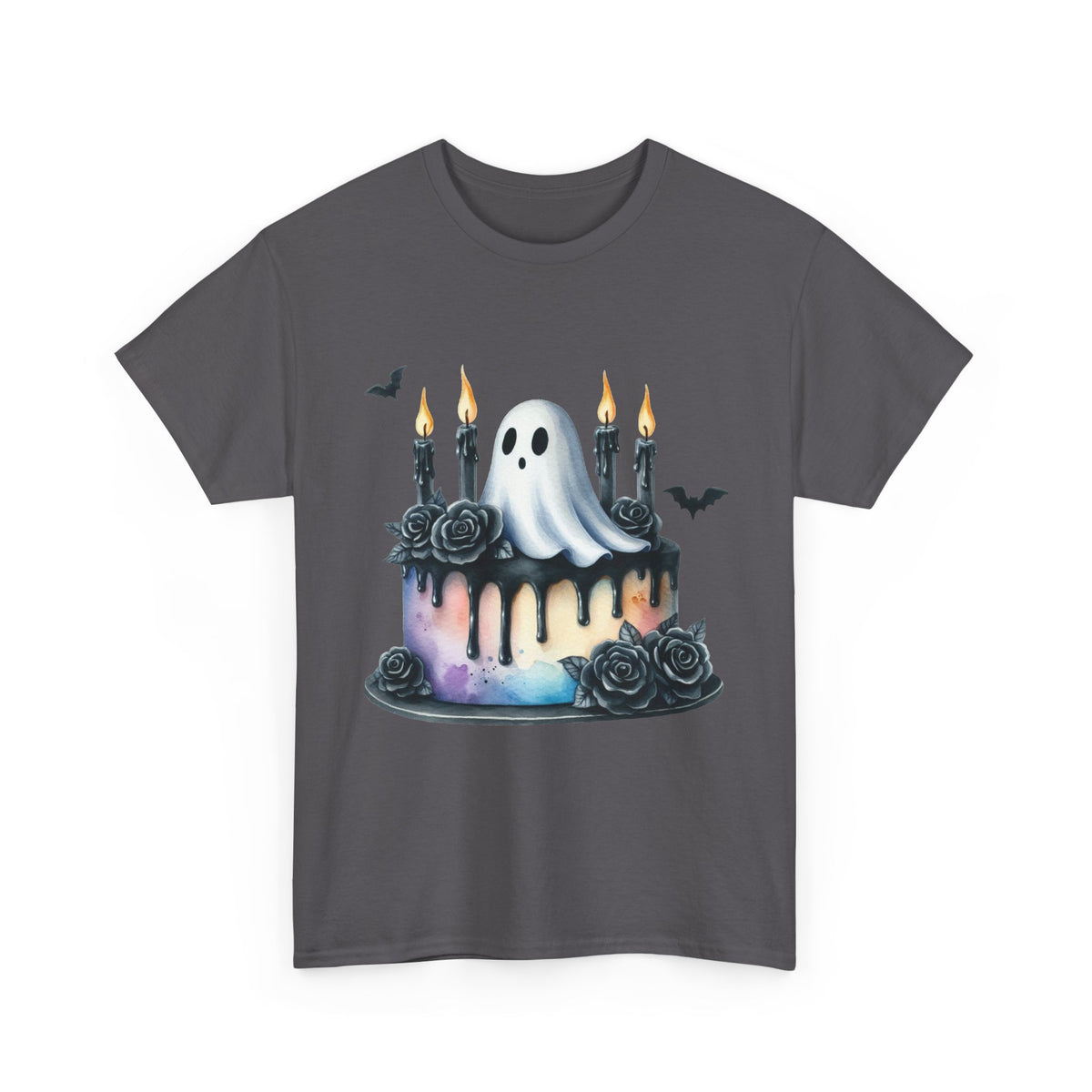 Ghost Cake T‑Shirt — Spooky Halloween Ghost & Candle Graphic Tee