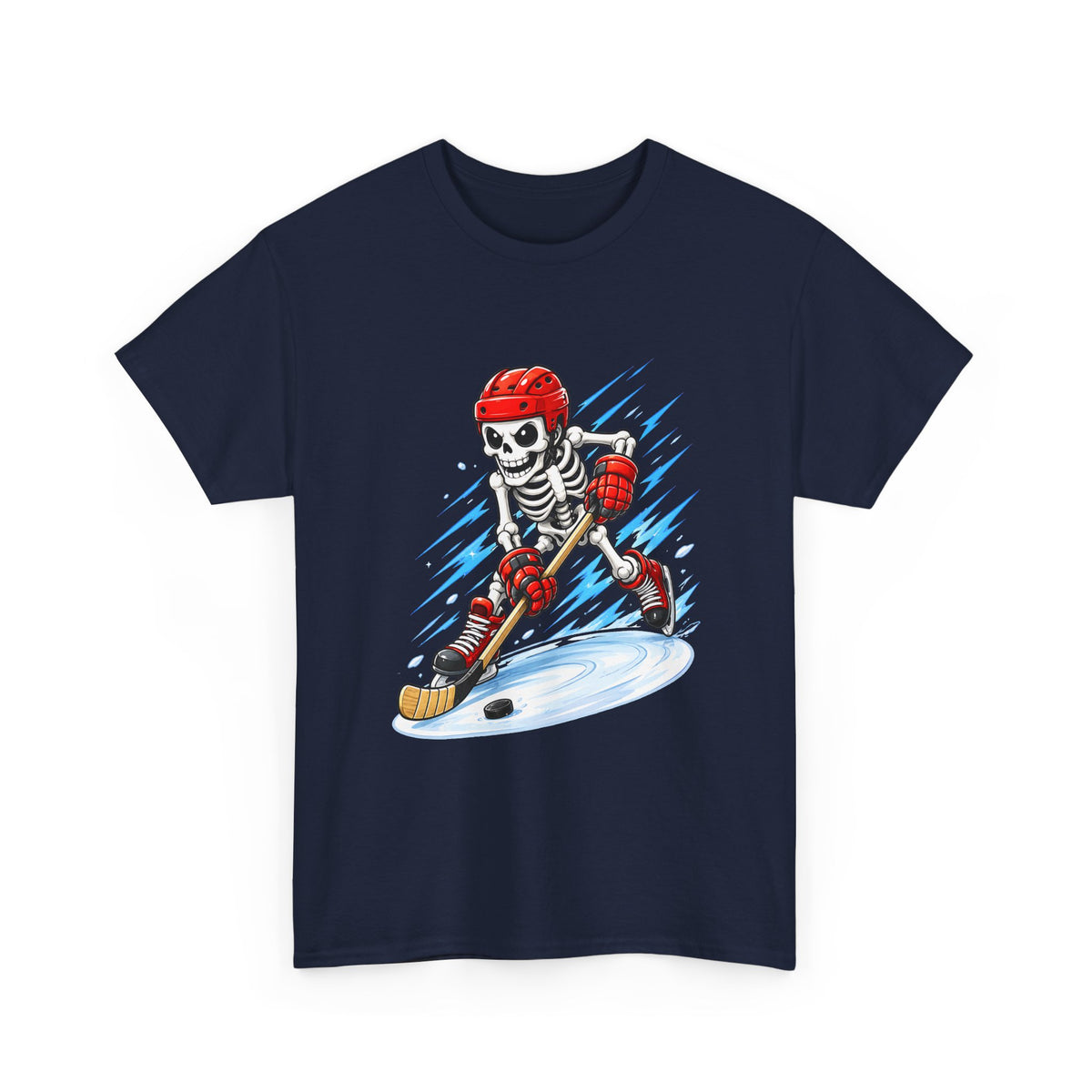 Hockey Skeleton Player T‑Shirt — Skull Ice Hockey Graphic Tee